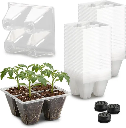 Miniatura 11 de RooTrimmer Paquete de 40 bandejas reutilizables de 4 celdas para plantas de semillero, bandejas profundas de células grandes con agujeros de drenaje