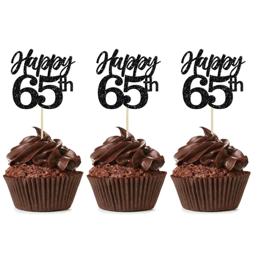 Miniatura 21 de Gyufise Paquete de 24 adornos negros para cupcakes con el número 10, para celebrar 10 cumpleaños, bodas, aniversarios, fiestas, suministros