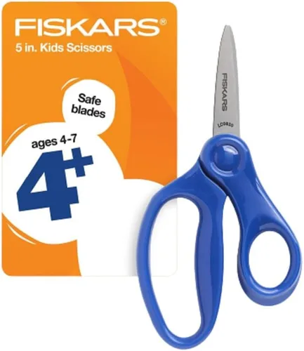 Fiskars Tijeras de punta puntiaguda de 5 pulgadas para niños de 4 a 7 años - Tijeras para la escuela o manualidades - Suministros de regreso a la