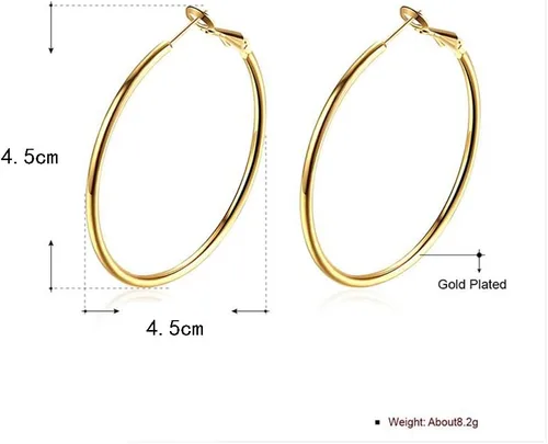 Miniatura 4 de Aretes de aro de oro, aretes redondos chapados en oro de 18 quilates para mujer