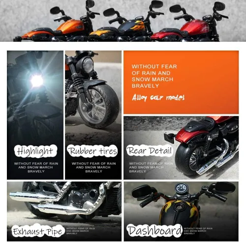 Miniatura 4 de Juguetes de motocicleta con retroceso, pequeño regalo con iluminación musical, motocicletas retro de juguete para niños de 3, 4, 5, 6, 7, 8 años Rojo