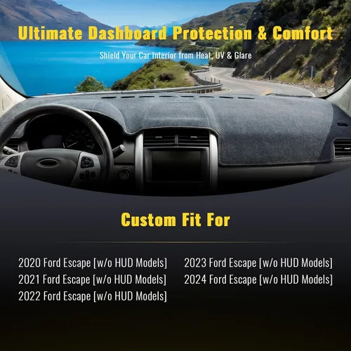 Miniatura 2 de TUCAREST Cubierta para salpicadero Compatible con Ford Escape 2020 2021 2022 Alfombrilla antideslizante para tablero de coche Protector de sol sin