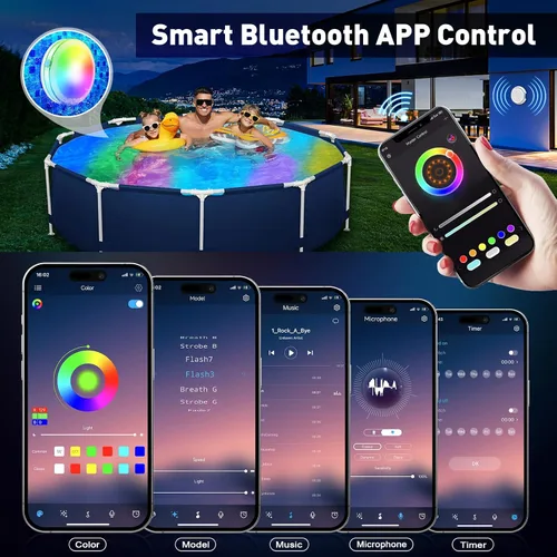 Miniatura 3 de Luz de piscina, 6 pulgadas, 25 LED RGB sumergible luz flotante Bluetooth APP Control, 4000mAh Rechargeable, IP68 Waterproof, Magnetic Mount, Above