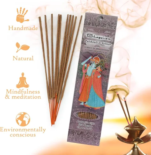 Miniatura 5 de Prabhuji's Gifts Radha, Bhagavan, Govardhana Varillas de incienso espiritual enrolladas a mano – Varillas aromáticas – para meditación, yoga