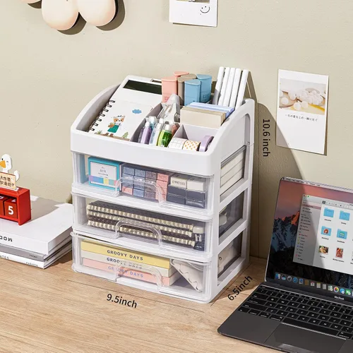Miniatura 3 de Organizador de escritorio con cajones, organizador de almacenamiento de 3 cajones, cajones de almacenamiento de escritorio para suministros