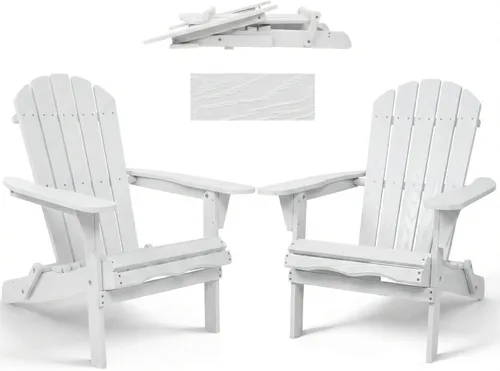 Miniatura 7 de Juego de 2 sillas Adirondack plegables de madera, sillas de madera para jardín al aire libre, silla de patio de madera de cedro maciza para jardín