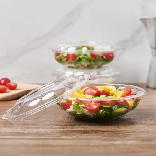 Miniatura 5 de Paquete de 50 cuencos de ensalada de plástico con tapas, recipiente desechable de 18 onzas para ensalada para el almuerzo, cuencos transparentes