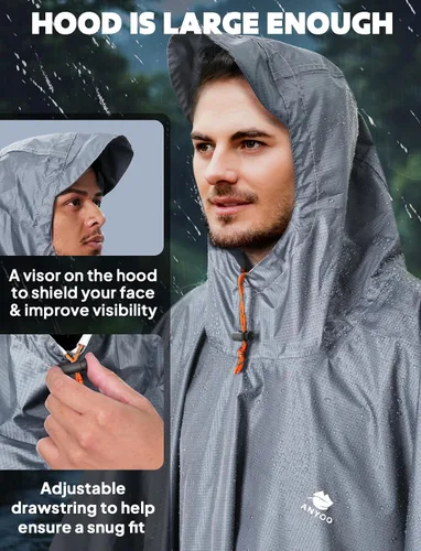 Miniatura 25 de ANYOO Poncho de lluvia con capucha para adultos, impermeable, ligero, para hombres y mujeres, chaqueta de lluvia reutilizable para emergencias al