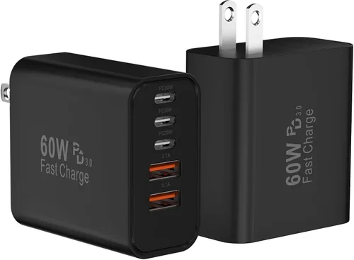 Miniatura 12 de Bloque de cargador de pared rápido USB C, paquete de 2 cubos de carga USBC de 60 W, adaptador de corriente PD+QC de 5 puertos ladrillo multipuerto