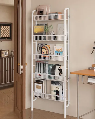 Miniatura 10 de UMDONX Estante de baño estrecho de 5 niveles, estante de almacenamiento delgado que ahorra espacio, estantería estrecha para baño y cocina