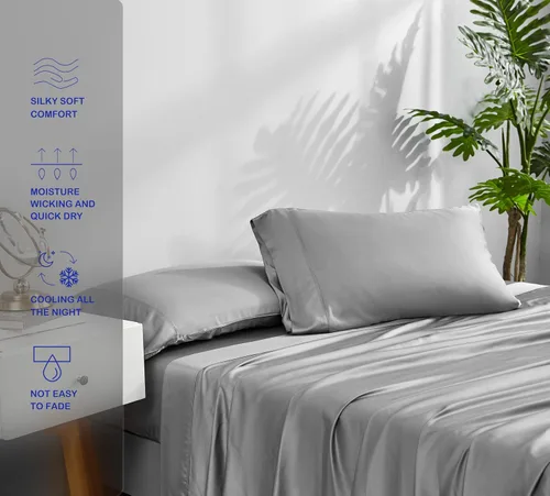 Miniatura 3 de ACCURATEX Sábanas refrescantes tamaño matrimonial: viscosa hecha de bambú, juego de sábanas frescas y sedosas para cama de tamaño matrimonial, Gris