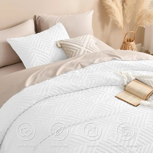 Miniatura 4 de Andency - Juego de edredón blanco California King, 3 piezas, edredón Boho para cama California King, juego de cama de gran tamaño, suave y ligero