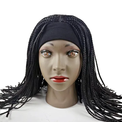 Miniatura 7 de Peluca trenzada de caja sintética corta estilo Bob, peluca trenzada con flequillo, peluca trenzada Cornrow para mujeres negras (12 pulgadas, 1BH30#)