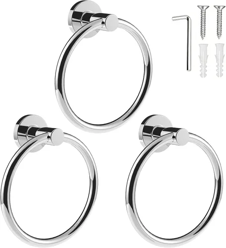 Miniatura 13 de SetSail Toallero de acero inoxidable con rosca para pared de baño, toallero de mano de acero inoxidable para baño, agujero de taladro de cocina