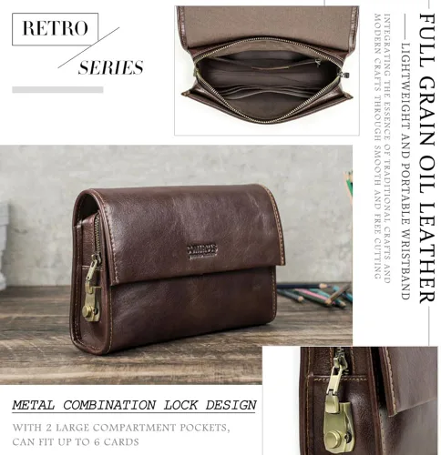 Miniatura 9 de Contacts Genuine Leather Mens Clutch Bag Code Lock Anti Theft Travel Clutch Wallet Clutches Organizer