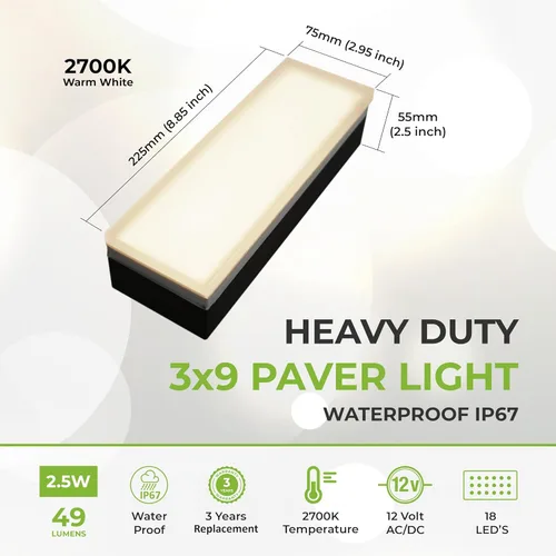 Miniatura 3 de LUMENGY Luz para adoquín 3×9 pulgadas (2.95 pulgadas X 8.85 pulgadas), iluminación blanca cálida sin deslumbramiento para entradas, caminos, terraza