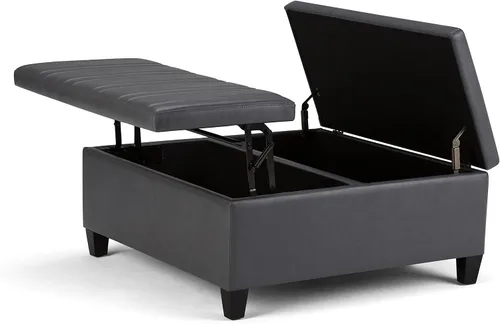 Miniatura 17 de SIMPLIHOME Ellis - Mesa auxiliar cuadrada contemporánea de 36 pulgadas de ancho, otomana de almacenamiento en piel sintética vegana envejecida
