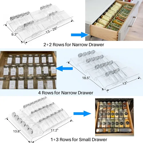 Miniatura 4 de Antimbee Organizador de cajones de especias, 4 niveles, paquete de 4 bandejas acrílicas para especias para cajón, expandible de 13 a 26 pulgadas