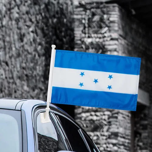 Miniatura 5 de Paquete de 2 banderas de automóvil, bandera de Honduras para exteriores con bandera hondureña y mástil, el clip para ventana con logotipo