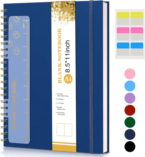 Miniatura 15 de Lined Spiral Notebook Journal 8.5” x 11”, A4 Large Notebooks for Women Men, College Ruled Journal, 100 GSM Paper, Plastic Hardcover Spiral Bound