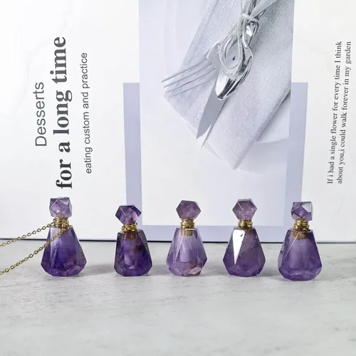 Miniatura 50 de Perfume Bottle Necklace Heart Shape, Amethyst Necklace Healing Crystal for Women, Essential Oil Diffuser Bottle Necklace Jewelry for Liquid