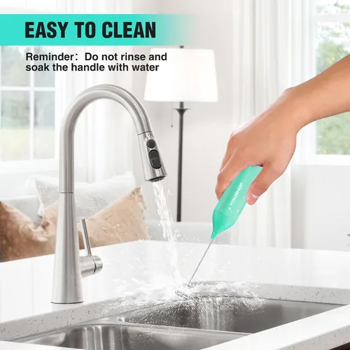 Miniatura 9 de HAUSHOF Potente varita espumadora de leche recargable con soporte, espumador eléctrico de mano, mezclador de bebidas con batidor de acero inoxidable