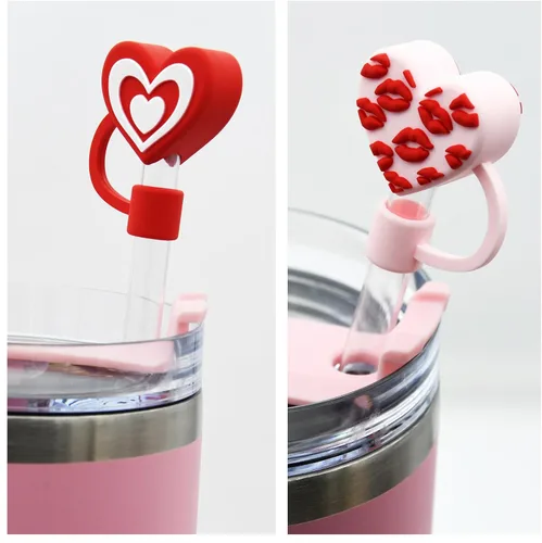 Miniatura 3 de Tapa de popote para copa Stanley, adorno de popote en forma de corazón compatible con vaso de 30 y 40 onzas con asa, tapas de paja de 0.4 pulgadas