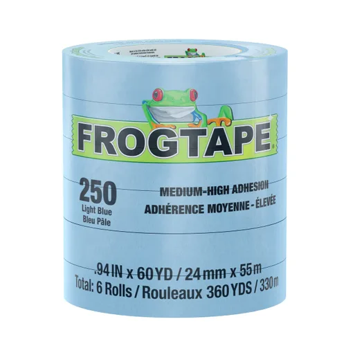 Miniatura 8 de FrogTape Cinta adhesiva de grado de rendimiento de temperatura moderada, 250 unidades, color azul claro, adherencia media-alta, 0.472 in x 180.4 ft