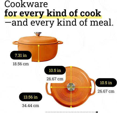 Miniatura 5 de Lodge - Horno holandés de hierro fundido esmaltado de 6 cuartos de galón con tapa – Asas duales – Apto para horno hasta 500° F o en estufa - Úselo