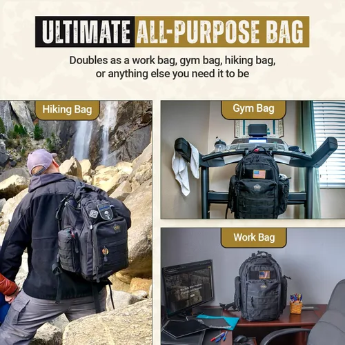 Miniatura 5 de Mochila táctica para pañales HSD + almohadilla Cambiadora, bolsillos aislados, correas de carriola., Negro
