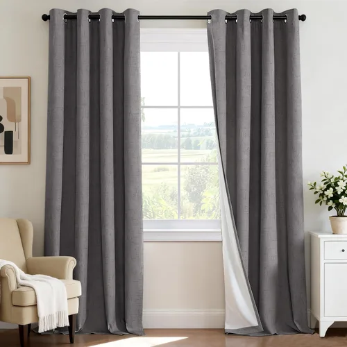 Miniatura 50 de H.VERSAILTEX - Cortina opaca 100 % de lino de 108 pulgadas de largo para dormitorio, con aislamiento térmico, lino texturizado, ahorro de energía