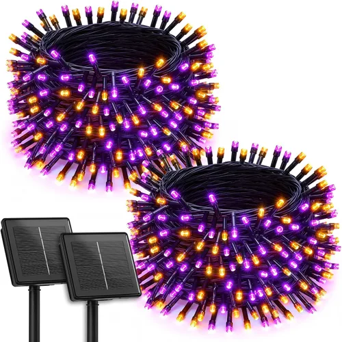 Miniatura 9 de Brightown - Paquete de 2 luces solares de Navidad en tira para exteriores, total 44 metros, 400 LED, luces de hadas parpadeantes impermeables con 8