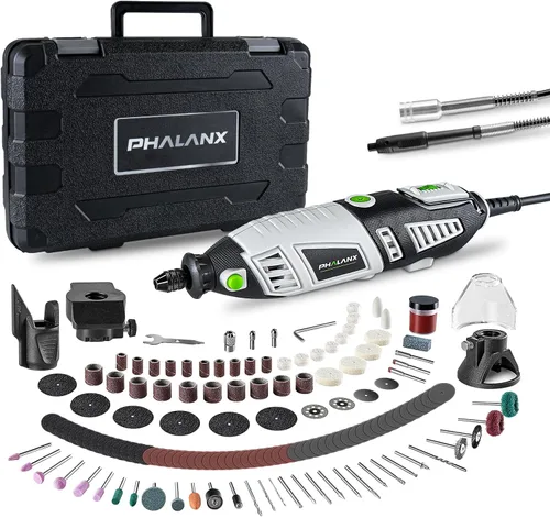 Miniatura 7 de Kit de herramientas rotativas de 180 W, PHALANX de 1.5 amperios de 6 velocidades variables con eje flexible, multiherramienta de 8000 a 32000 RPM