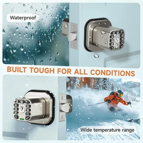 Miniatura 4 de Richelock Pomo de puerta cuadrado con teclado, cerradura de puerta de entrada Keylees con cilindro, bloqueo automático, impermeable y resistente a