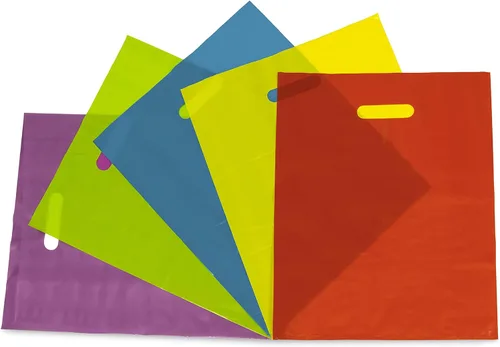 Miniatura 9 de Prime Line Packaging Bolsas de plástico para regalos, bolsas de fiesta de colores con asas, 2 mil troqueladas para recuerdos de fiesta de niños