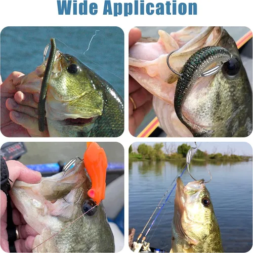 Miniatura 8 de Anzuelos de pesca con peso Swimbait, 10/20 piezas de anzuelos de pesca con gusano pesados, ganchos de espacio extra anchos de plástico suave