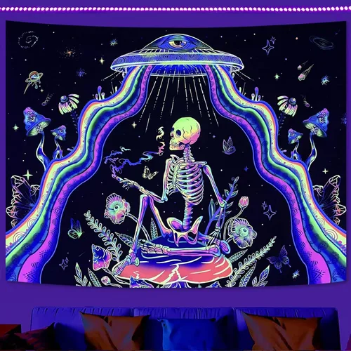 Miniatura 18 de Spenlife Blacklight - Fantástico tapiz de gato negro, tapiz de pared de gato reactivo que brilla con rayos UV para decoración de habitación, tapiz
