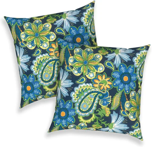 Miniatura 272 de Juego de 2 almohadas para exteriores de 16 x 16 pulgadas, repelentes al agua con interiores, para muebles de patio, hogar, jardín, geometría bohemia