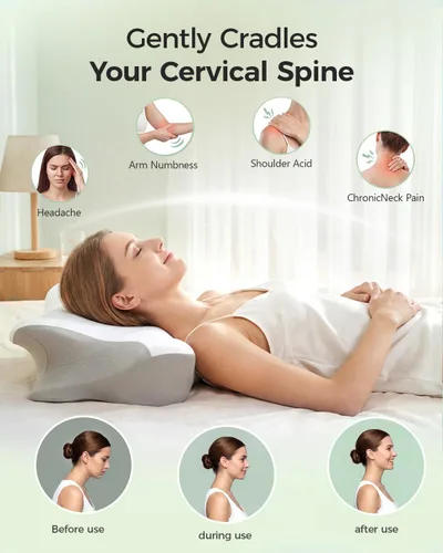 Miniatura 2 de Almohada cervical de espuma viscoelástica para aliviar el dolor de cuello, almohada ergonómica de contorno para dormir de lado, espalda y estómago
