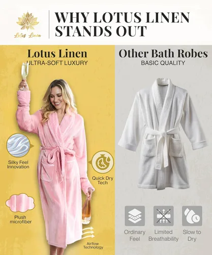 Miniatura 3 de Lotus Linen Plush Hooded Bathrobe for Women, Customized Monogram Robe, Cozy and Luxurious