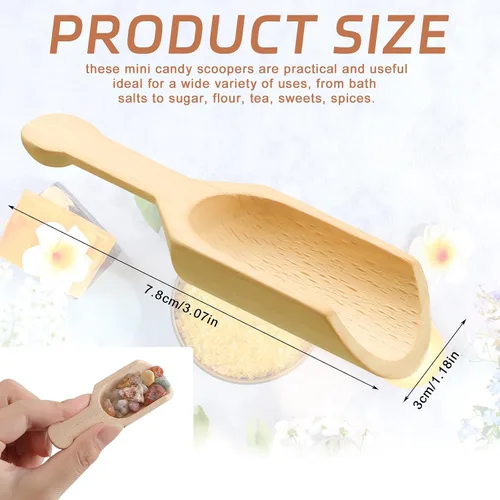Miniatura 2 de Dandat Paquete de 100 mini cucharas de madera para tarros pequeños de sal de baño, cucharas de bambú a granel, cuchara pequeña de madera, cuchara