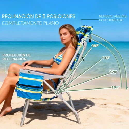 Miniatura 5 de Romswi Silla de playa alta extra ancha para adultos, mochila de asiento alto de 17 pulgadas con bolsa refrigeradora, soporte para taza y teléfono