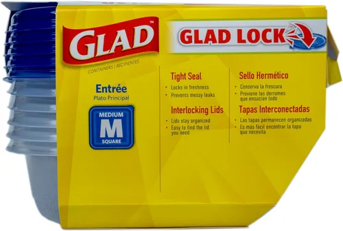 Miniatura 6 de Glad GladWare Entree - Recipientes de almacenamiento de alimentos con tapas, plástico cuadrado mediano sin BPA para preparación de comidas