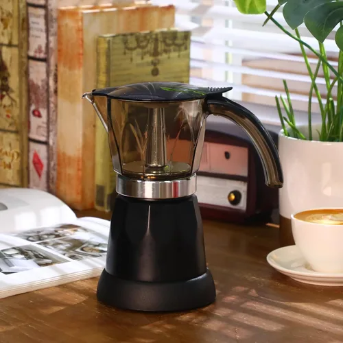 Miniatura 7 de Cafetera Eléctrica de Espresso Transparente Cafetera Eléctrica de Moka Portátil de Aluminio Cafetera Italiana de Moka con Base Desmontable, Regalo