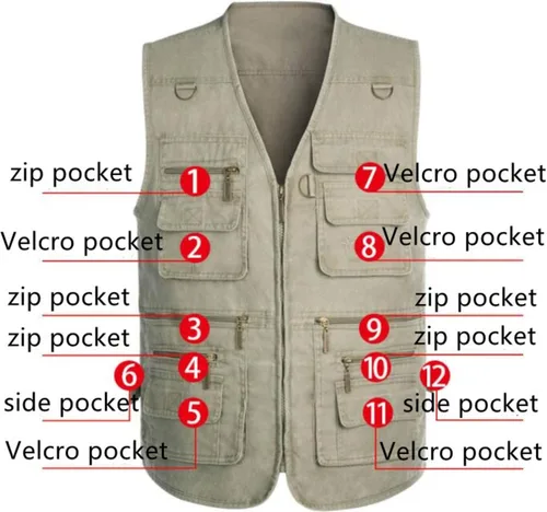 Miniatura 2 de Yipin Shang Chaleco de algodón multifuncional de 16 bolsillos para hombre, clásico, práctico, caza, viajes, montañismo, trotar