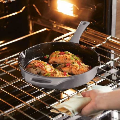 Miniatura 2 de Rachael Ray NITRO - Sartén de hierro fundido con mango auxiliar y boquillas de vertido, 10 pulgadas, color gris