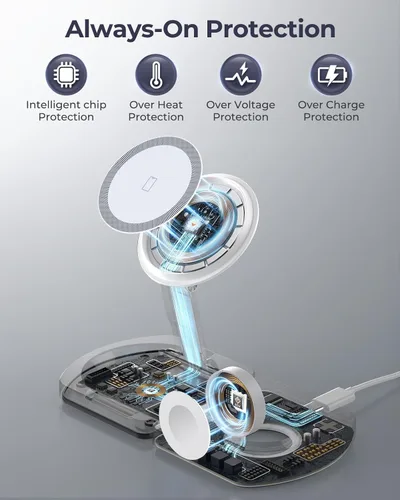 Miniatura 6 de Cargador inalámbrico para iPhone, estación de carga magnética 3 en 1 para Apple, soporte de cargador MagSafe para iPhone 17 Air 16 15 14 13 12