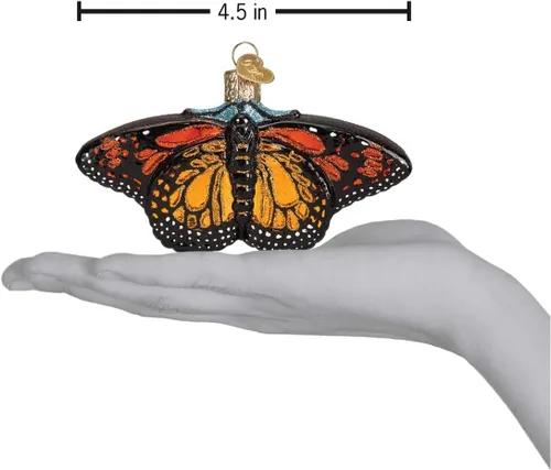 Miniatura 5 de Old World Christmas Adorno de cristal soplado de mariposa monarca para árbol de Navidad, decoración navideña artesanal, colección de insectos