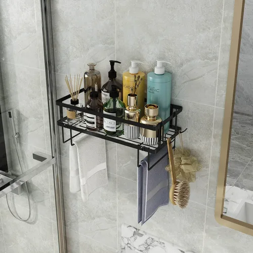 Miniatura 3 de Godboat Organizador de baño, almacenamiento sobre el inodoro, estantes flotantes con 2 ganchos, estante montado en la pared, detrás y encima