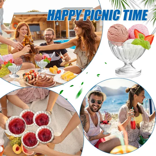 Miniatura 7 de 24 cuencos de plástico de 8 onzas para postre para helado de helado a granel, tazas de batido de pies transparentes a granel, tazón pequeño